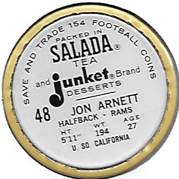 1962 Salada Coins #48 Jon Arnett Back