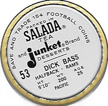 1962 Salada Coins #53 Dick Bass Back