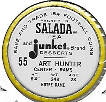 1962 Salada Coins #55 Art Hunter Back