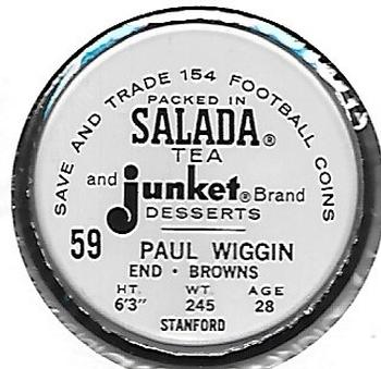 1962 Salada Coins #59 Paul Wiggin Back
