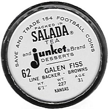 1962 Salada Coins #62 Galen Fiss Back