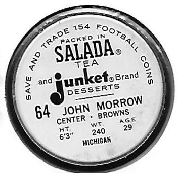 1962 Salada Coins #64 John Morrow Back