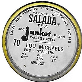 1962 Salada Coins #70 Lou Michaels Back