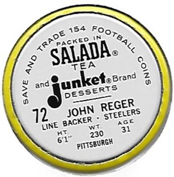 1962 Salada Coins #72 John Reger Back
