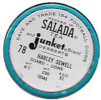1962 Salada Coins #78 Harley Sewell Back