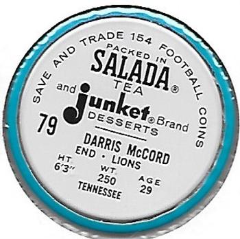 1962 Salada Coins #79 Darris McCord Back