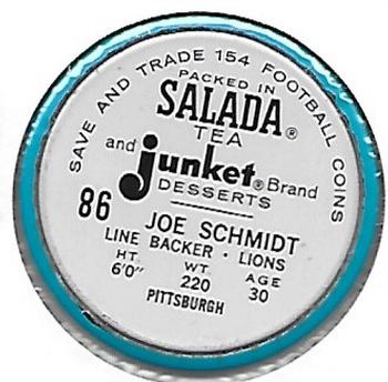 1962 Salada Coins #86 Joe Schmidt Back