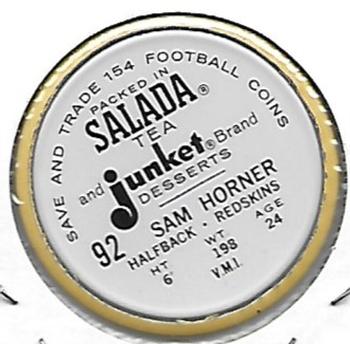 1962 Salada Coins #92 Sam Horner Back
