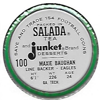 1962 Salada Coins #100 Maxie Baughan Back