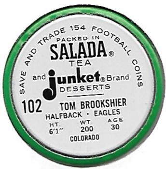 1962 Salada Coins #102 Tom Brookshier Back