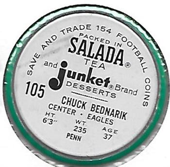 1962 Salada Coins #105 Chuck Bednarik Back