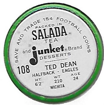 1962 Salada Coins #108 Ted Dean Back