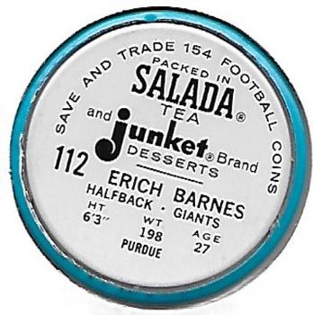 1962 Salada Coins #112 Erich Barnes Back