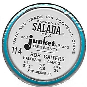 1962 Salada Coins #114 Bob Gaiters Back