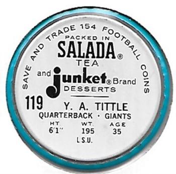 1962 Salada Coins #119 Y.A. Tittle Back