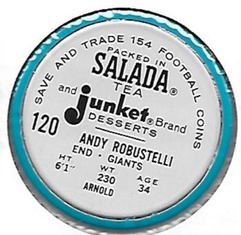 1962 Salada Coins #120 Andy Robustelli Back