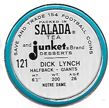 1962 Salada Coins #121 Dick Lynch Back