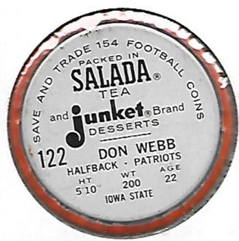 1962 Salada Coins #122 Don Webb Back