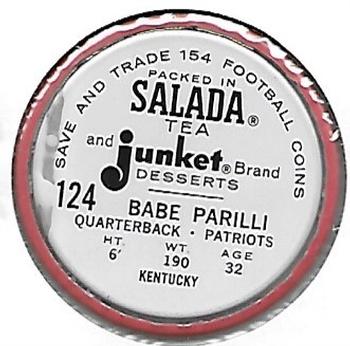 1962 Salada Coins #124 Babe Parilli Back