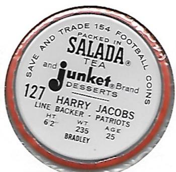 1962 Salada Coins #127 Harry Jacobs Back
