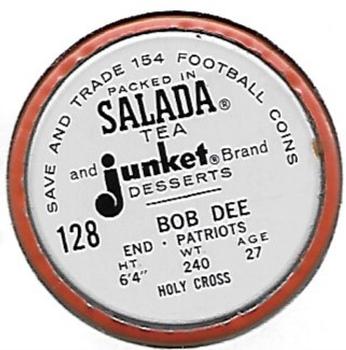 1962 Salada Coins #128 Bob Dee Back