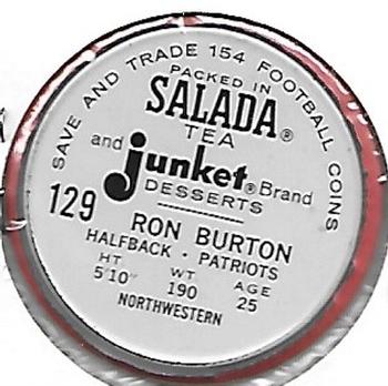 1962 Salada Coins #129 Ron Burton Back