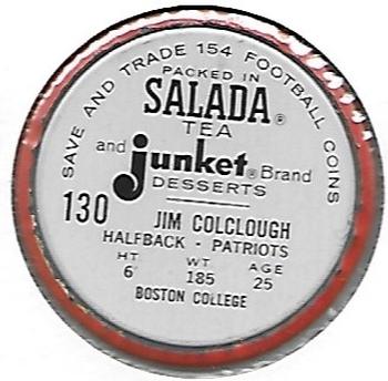 1962 Salada Coins #130 Jim Colclough Back