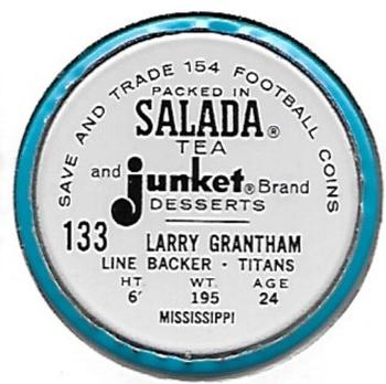 1962 Salada Coins #133 Larry Grantham Back