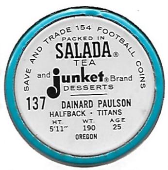 1962 Salada Coins #137 Dainard Paulson Back
