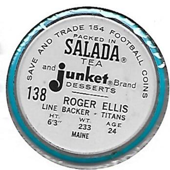 1962 Salada Coins #138 Roger Ellis Back