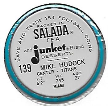 1962 Salada Coins #139 Mike Hudock Back
