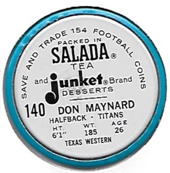 1962 Salada Coins #140 Don Maynard Back