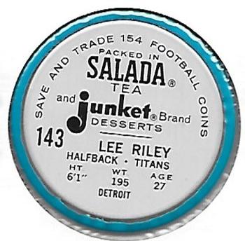 1962 Salada Coins #143 Lee Riley Back