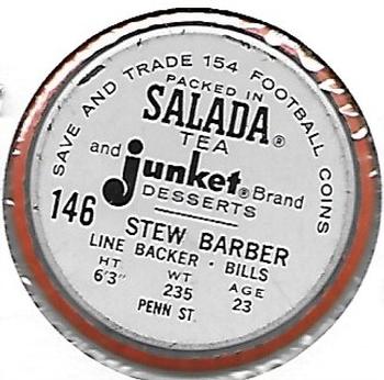 1962 Salada Coins #146 Stew Barber Back