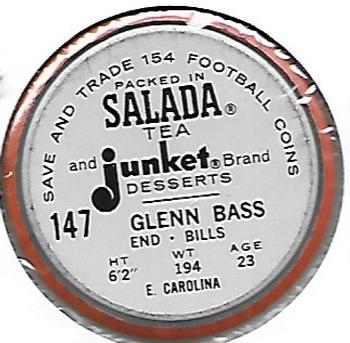 1962 Salada Coins #147 Glenn Bass Back