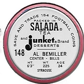 1962 Salada Coins #148 Al Bemiller Back