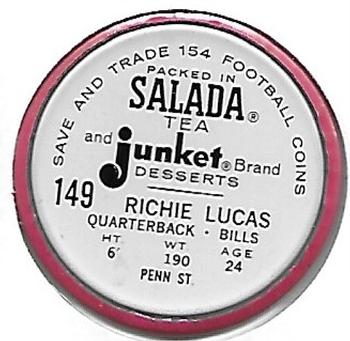 1962 Salada Coins #149 Richie Lucas Back