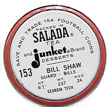 1962 Salada Coins #153 Billy Shaw Back