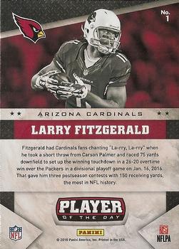 2016 Panini Player of the Day #1 Larry Fitzgerald Back
