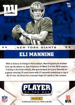 2016 Panini Player of the Day - Player of the Day Escher Squares #14 Eli Manning Back