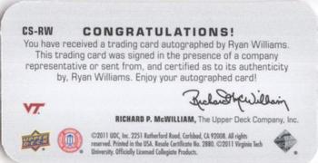 2011 Upper Deck Exquisite Collection - Choice Signatures #CS-RW Ryan Williams Back