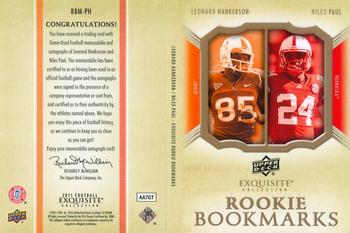2011 Upper Deck Exquisite Collection - Rookie Bookmarks #RBM-PH Leonard Hankerson / Niles Paul Back