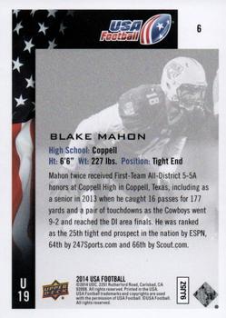 2014 Upper Deck USA Football #6 Blake Mahon Back