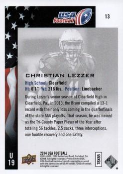 2014 Upper Deck USA Football #13 Christian Lezzer Back