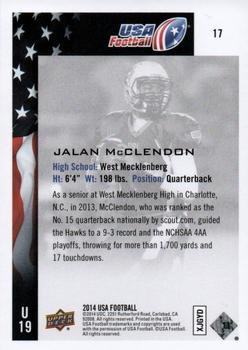 2014 Upper Deck USA Football #17 Jalan McClendon Back