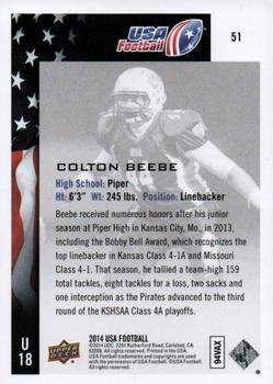 2014 Upper Deck USA Football #51 Colton Beebe Back