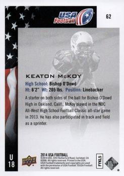 2014 Upper Deck USA Football #62 Keaton McKoy Back