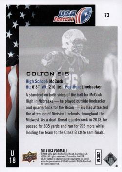 2014 Upper Deck USA Football #73 Colton Sis Back