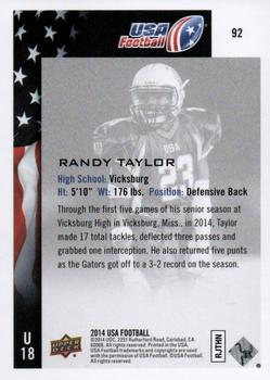 2014 Upper Deck USA Football #92 Randy Taylor Back
