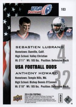 2014 Upper Deck USA Football #103 Sebastien Lubrano / Anthony Howard Back